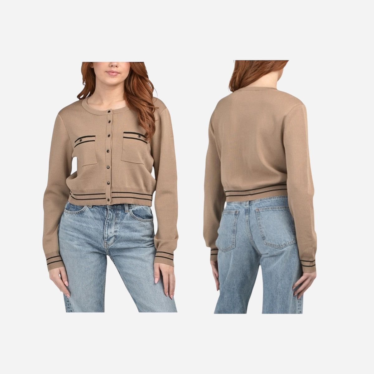 Laundry by Shelli Segal Laundry by Shelli Segal Camel Black Crew Neck Cardigan Sz M Size M / US 6-8 / IT 42-44 - 2 Thumbnail