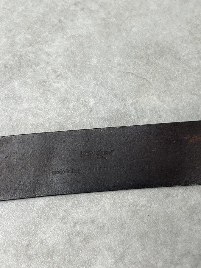 Yves Saint Laurent 2000s Yves Saint Laurent Golden YSL Buckle Black Leather Belt Size ONE SIZE - 7 Thumbnail