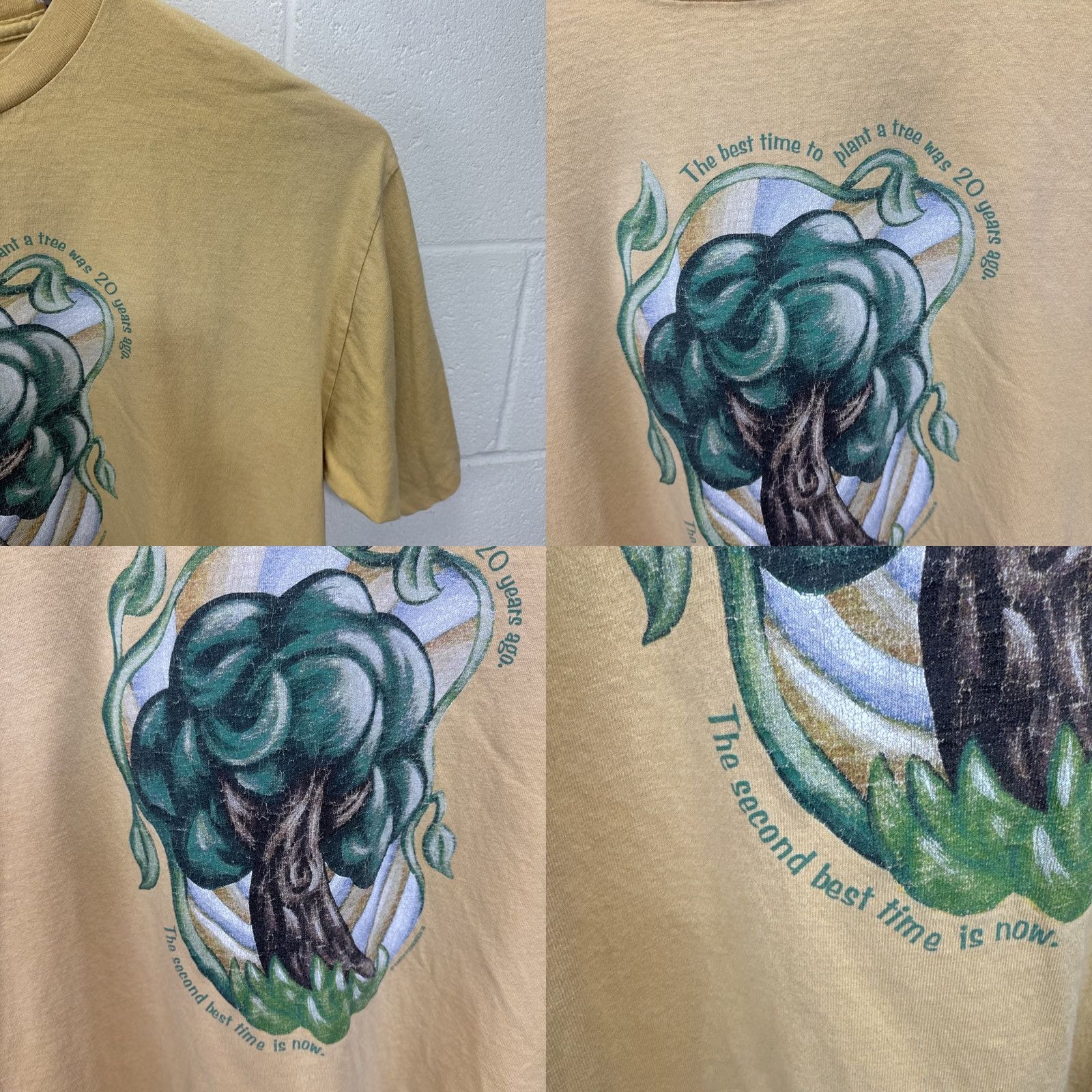 Vintage VINTAGE Alore T-Shirt Men 2XL Yellow Short Sleeve Crew Neck 90s Hippie Nature Logo Earth Foundation Fashion Shirt Size US XXL / EU 58 / 5 - 8 Thumbnail