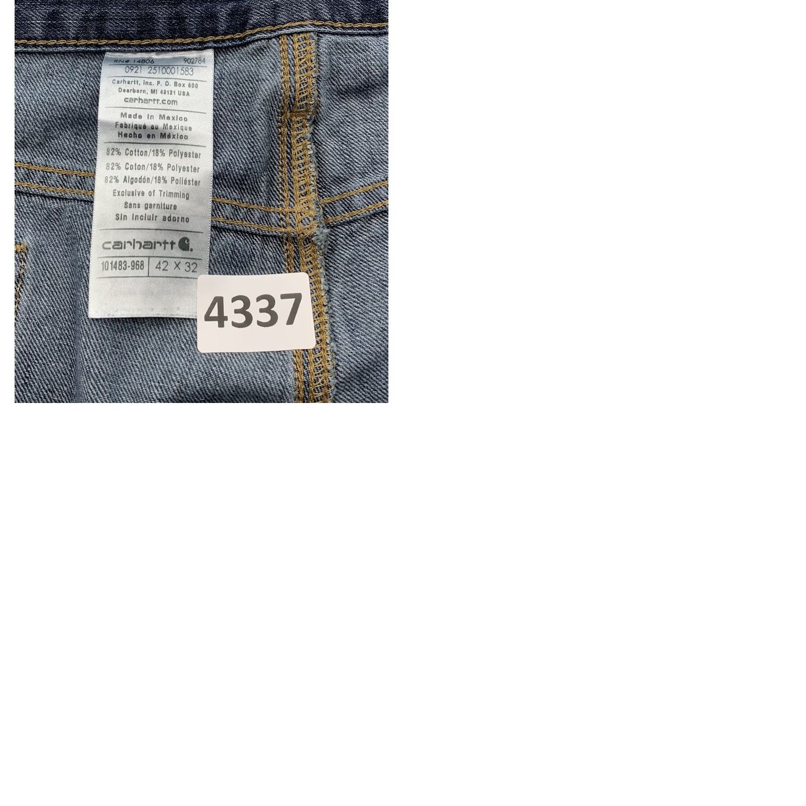 Carhartt Carhartt Mens Jeans Relaxed Fit Blue Denim 43x32 (Tag 42x32) 101483-968 Size US 43 - 9 Thumbnail