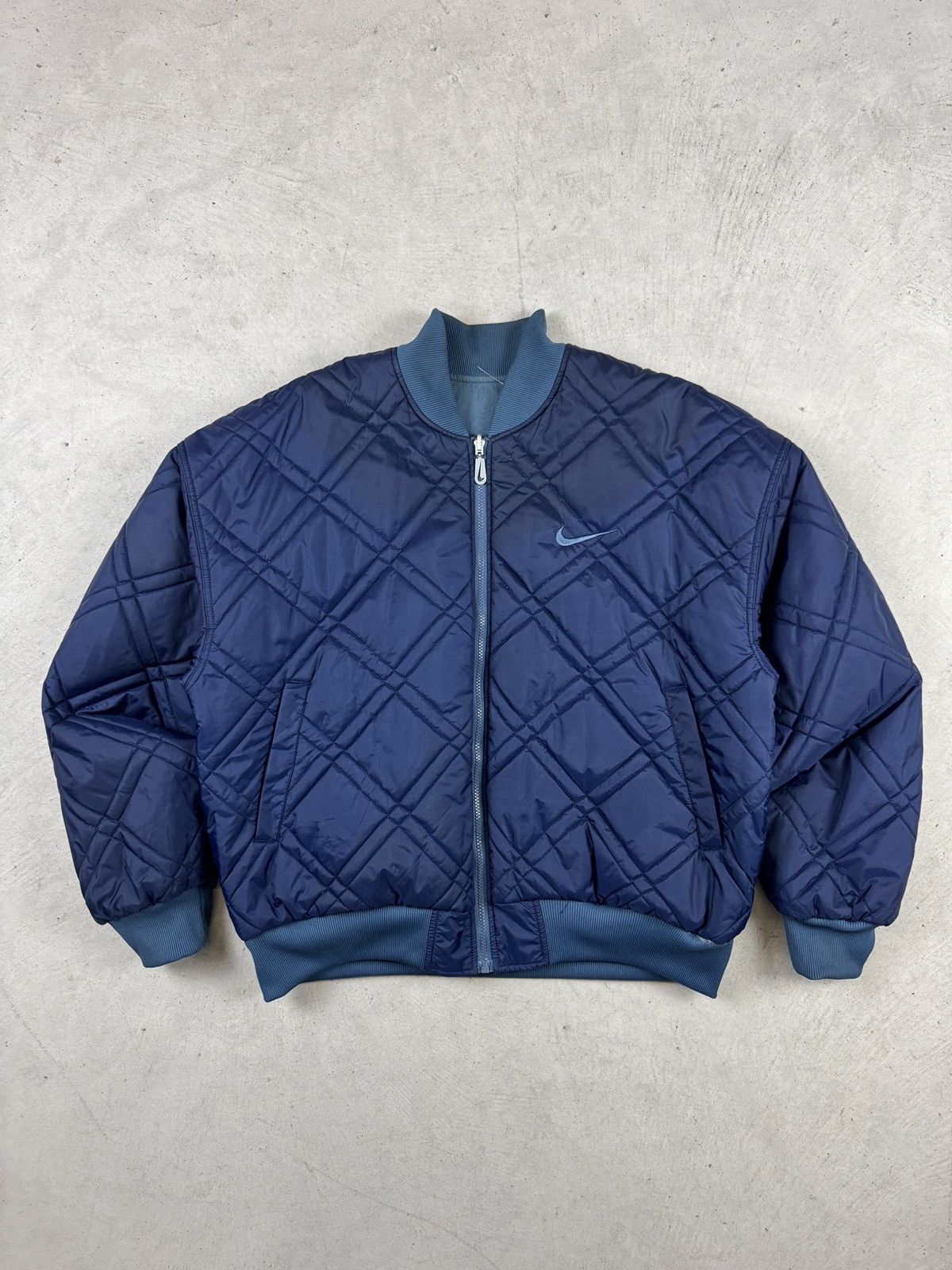 Nike × Vintage 1990’s Nike Reversible Blue Bomber Jacket Size US L / EU 52-54 / 3 - 1 Thumbnail