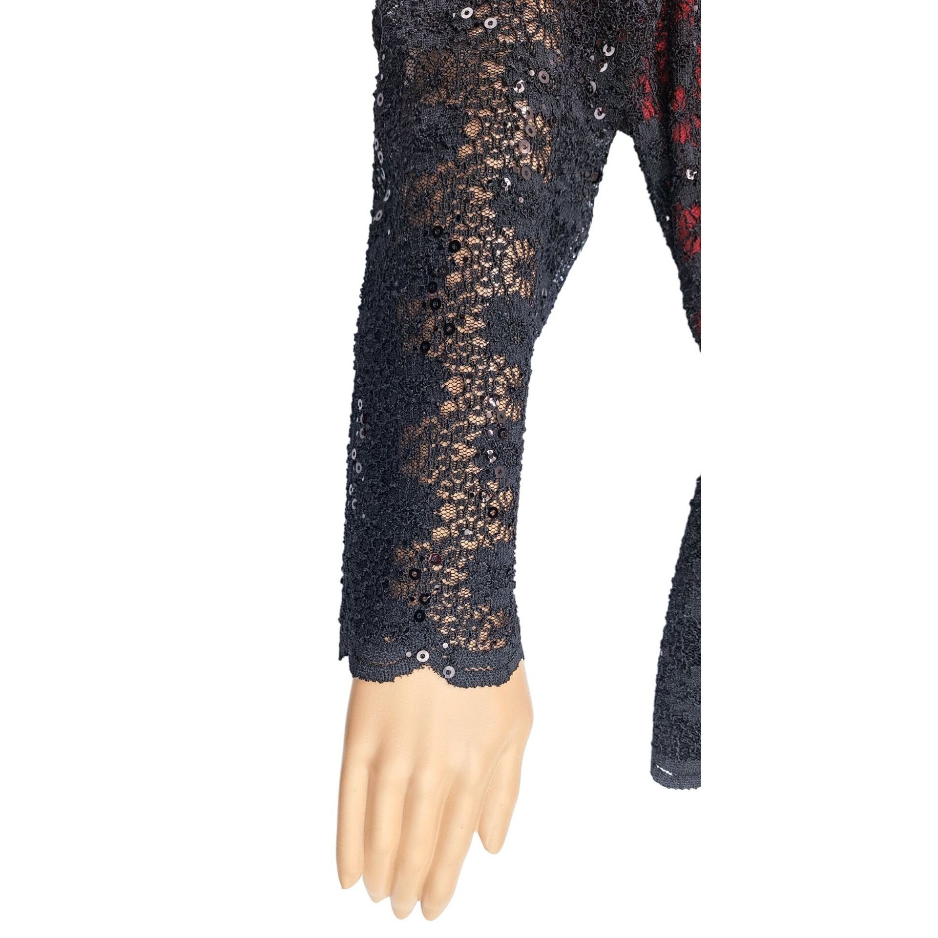 Other Blu Sage Black Red Lace Sparkle Top Women Small Holiday Size S / US 4 / IT 40 - 3 Thumbnail