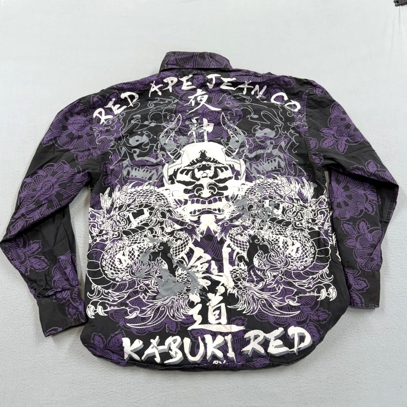 CO Red Ape Jean Co Shirt Mens L Black Dragon Kabuki Graphic Print Button-Up Vintage No Size US L / EU 52-54 / 3 - 4 Thumbnail