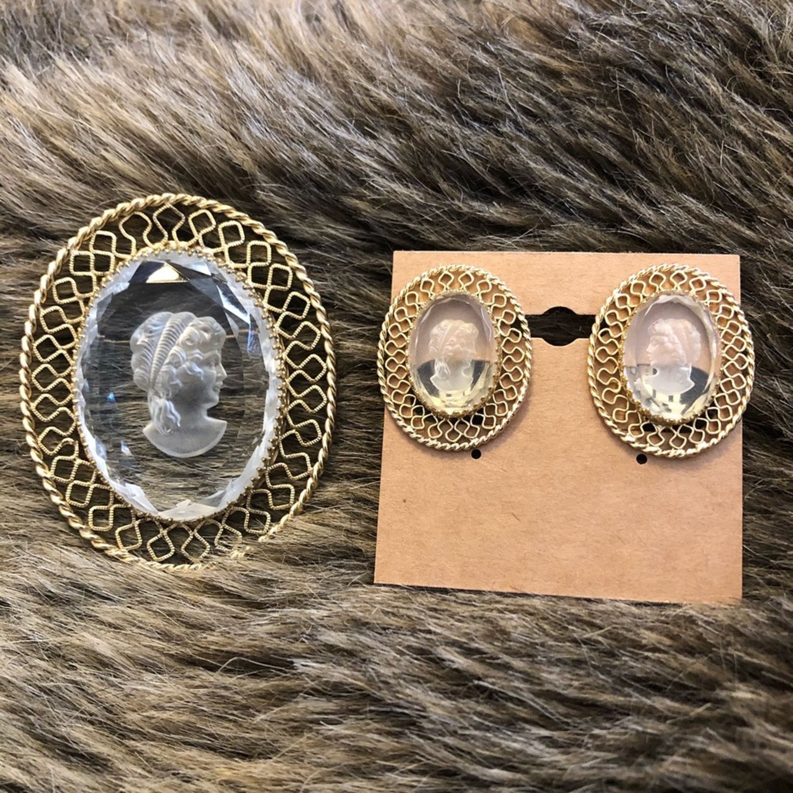 Mid century Whiting and Davis intaglio cameo set