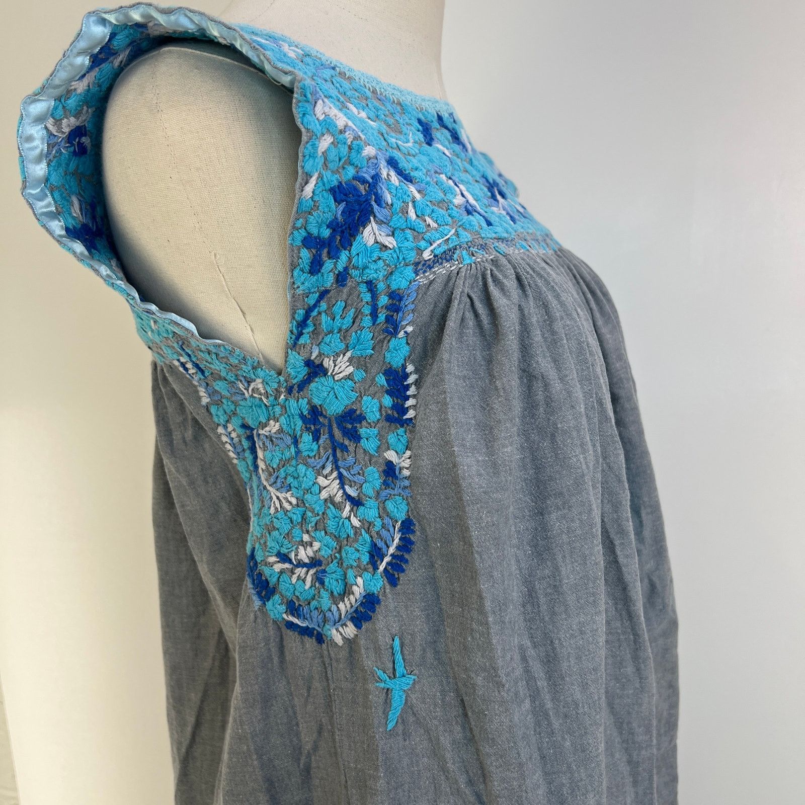 Other Mi Golondrina Arroyo Mini Dress Blue Floral Embroidered Size XS / US 0-2 / IT 36-38 - 4 Thumbnail