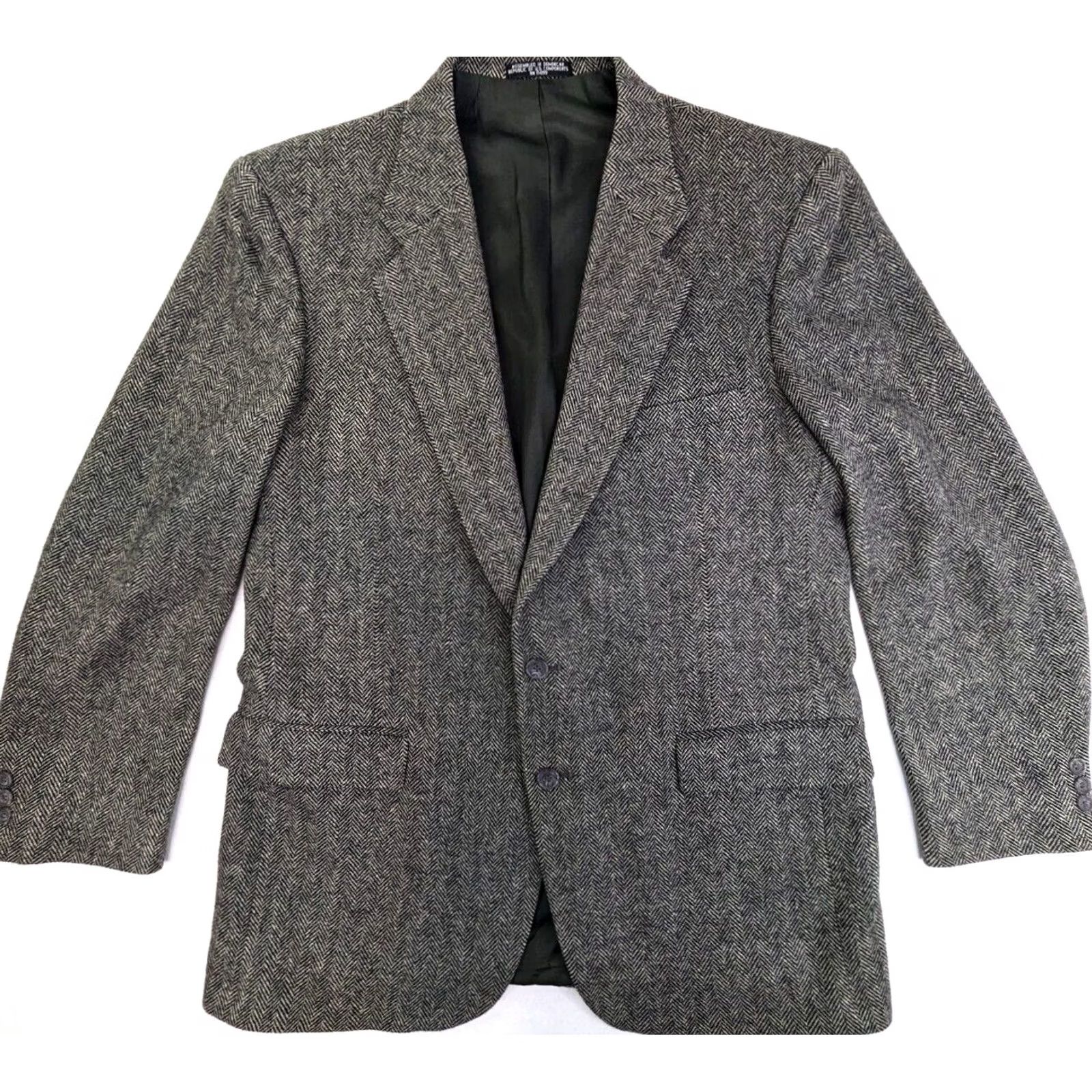 Vintage Barrington Wool Tweed Herringbone Sport Coat Men 44 Gray Two-Button Notch Lapel Long Coat, Regular Size 44 Size US S / EU 44-46 / 1 - 2 Thumbnail