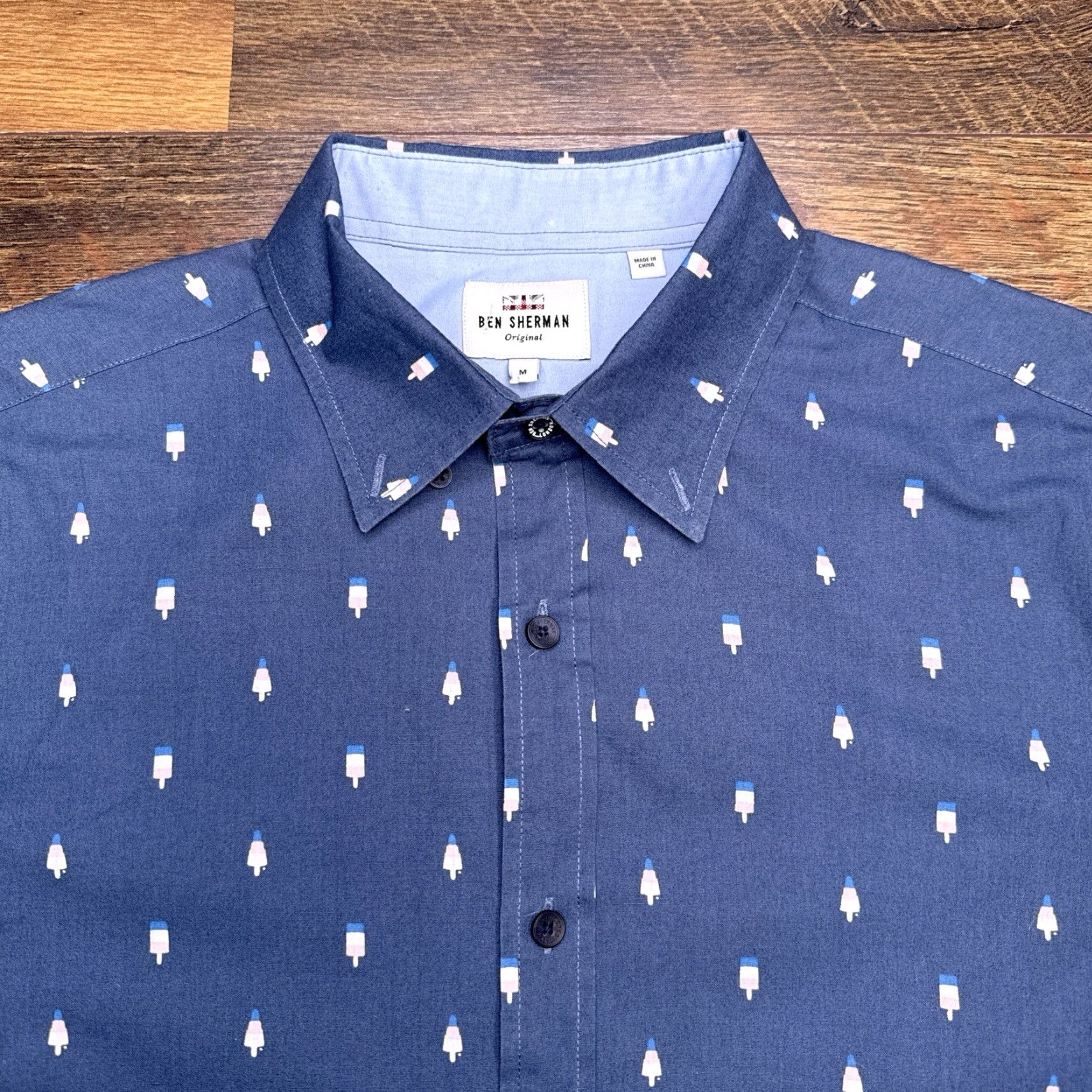 Ben Sherman Ben Sherman Shirt Mens M Blue Button-Up Summer Casual Ice Cream Solid Short Sleeve 90s? Size US M / EU 48-50 / 2 - 2 Thumbnail