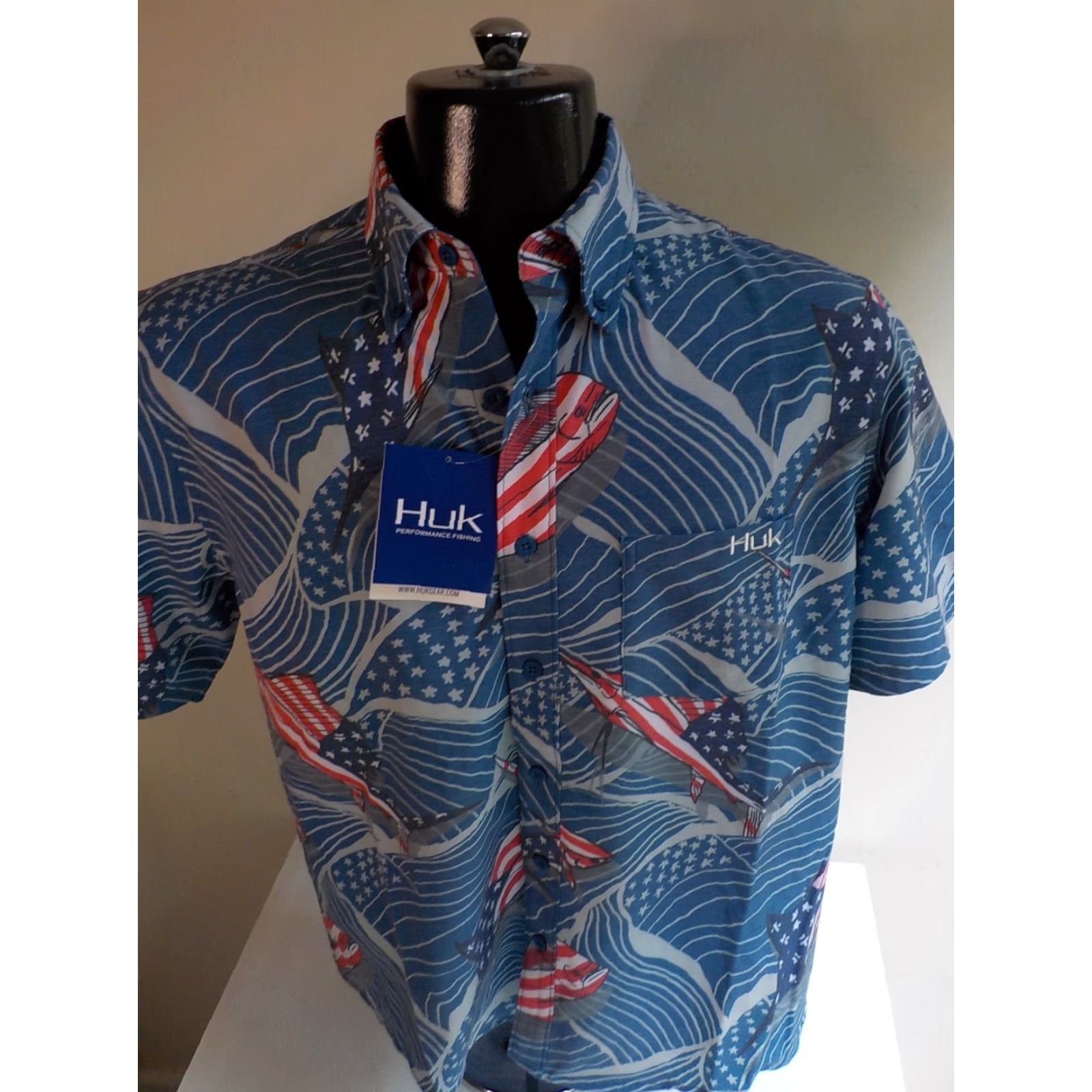 Vintage HUK Kona Fins N Stripes SS Fishing Shirt Red/Blue/White NWT SZ S Button-Up Polo Shirt Mens Size US S / EU 44-46 / 1 - 2 Thumbnail