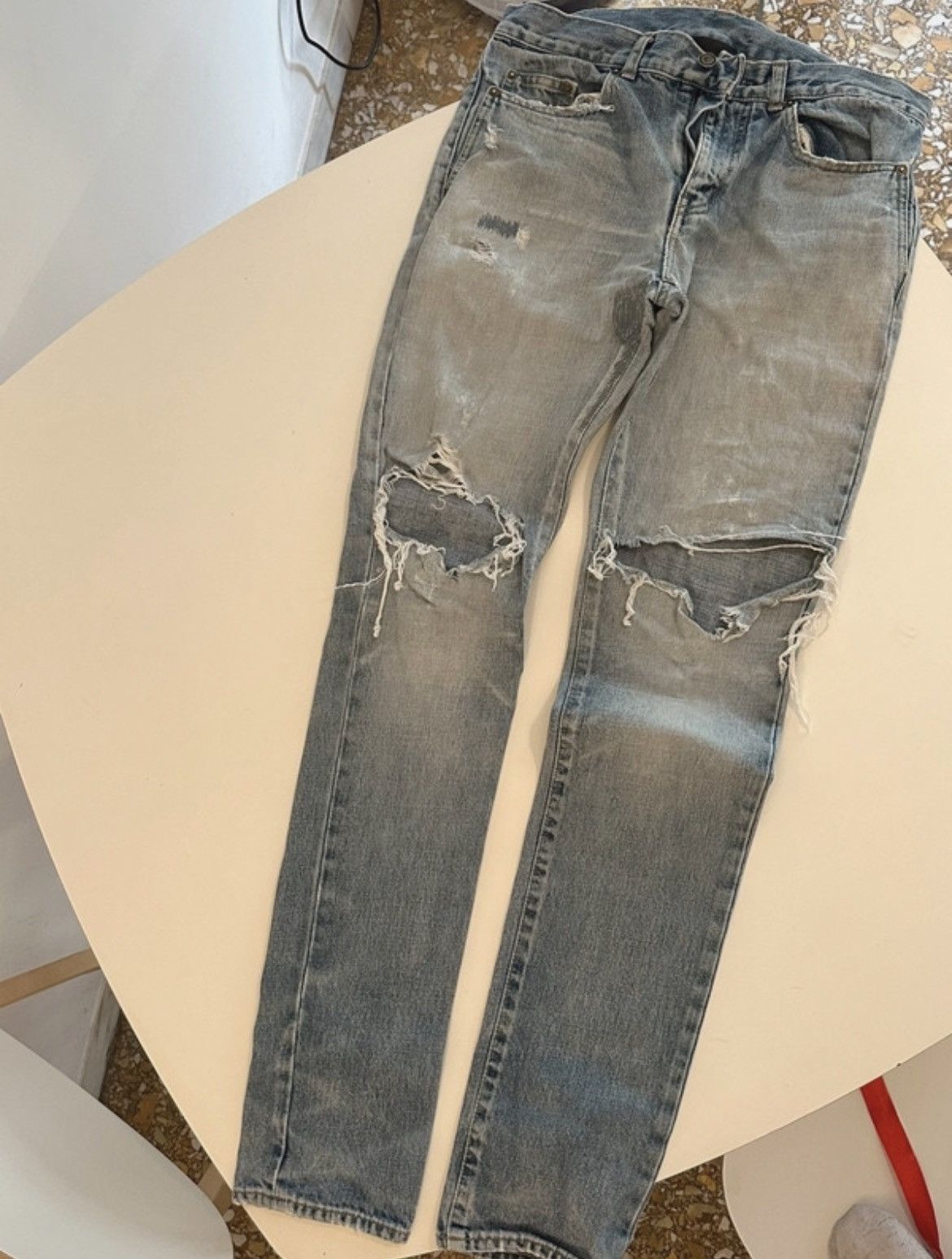 Saint Laurent Distressed Blue Crash Blowout Denim Jeans Hedi