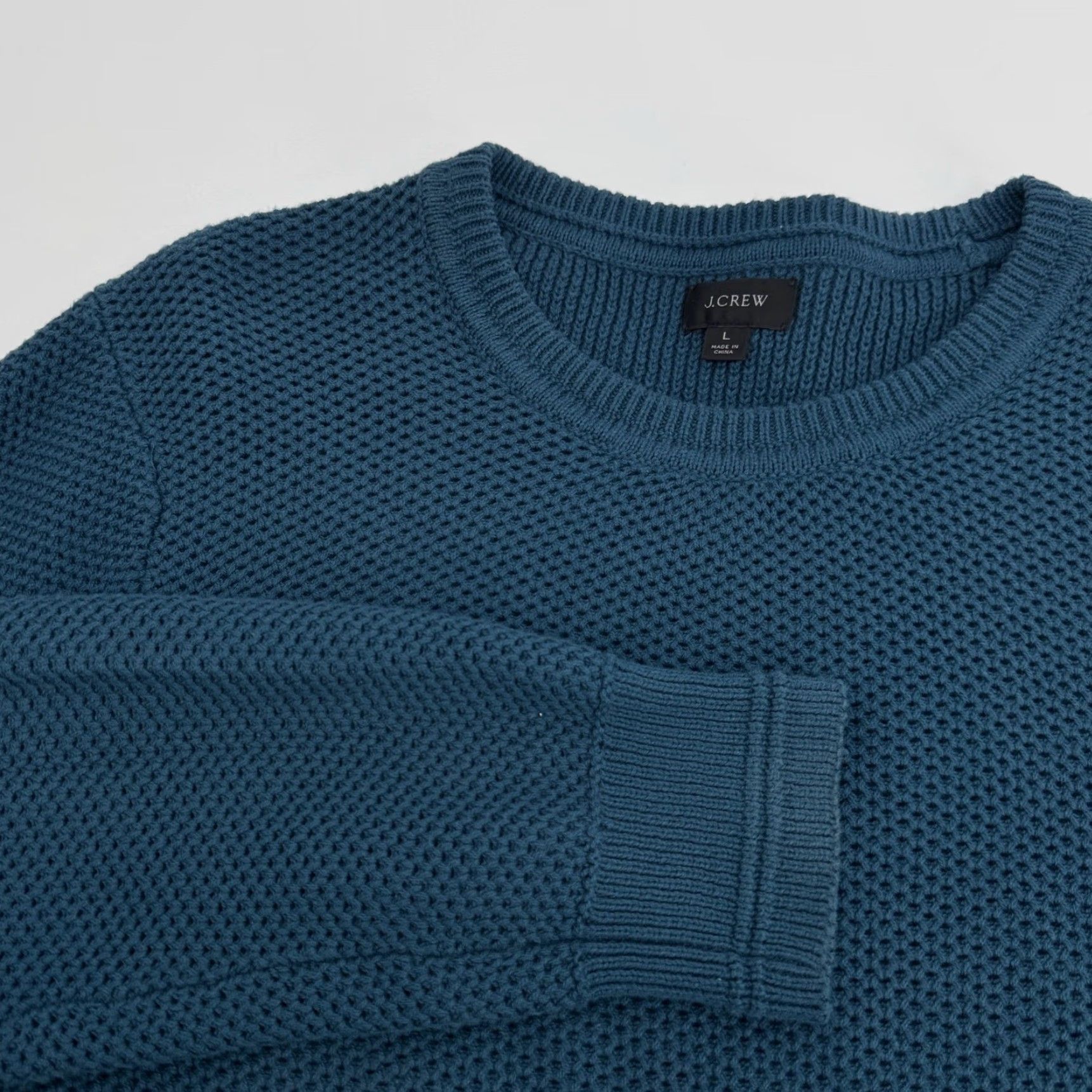 J.Crew J.CREW Sweater Crew Neck Waffle Knit Long Sleeve Teal Blue Pullover Mens L Classic Cotton Knit Shirt Size US L / EU 52-54 / 3 - 2 Thumbnail