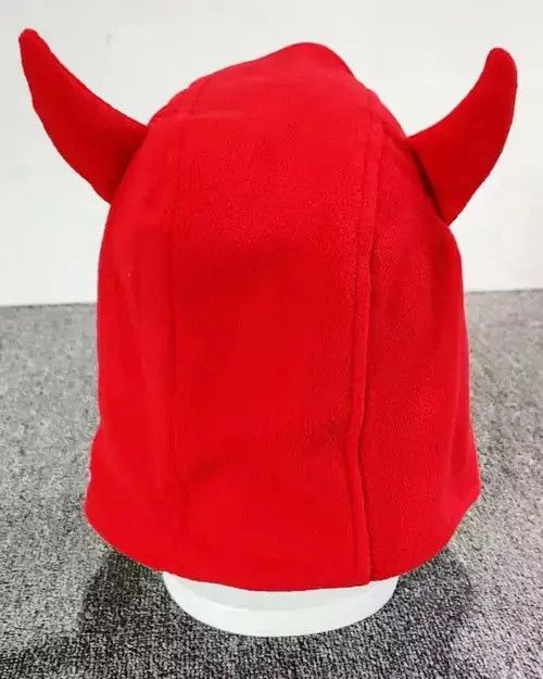 Other Devil Horns Fuzzy Ears Fleece Hat Red Color Size ONE SIZE - 4 Thumbnail