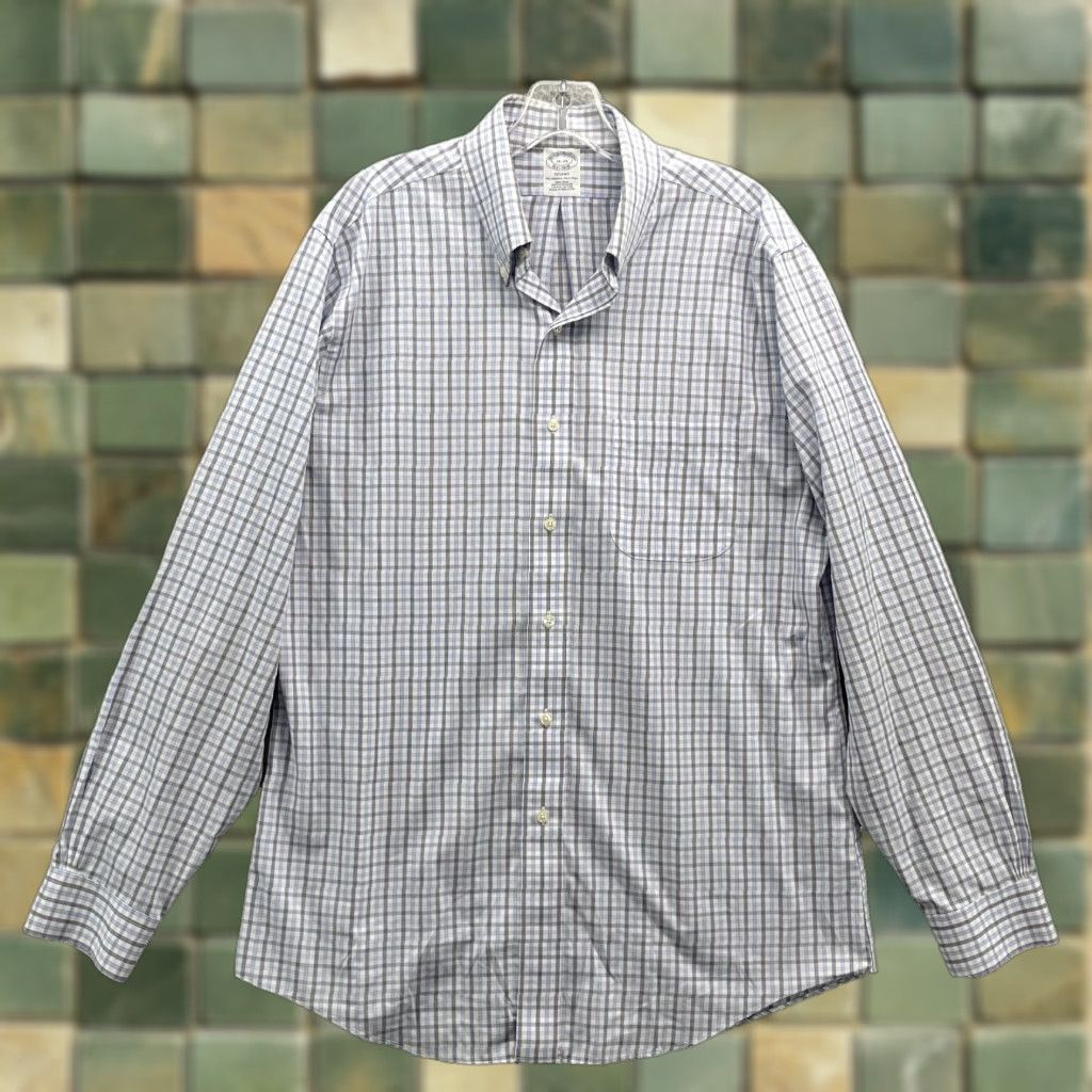 Brooks Brothers Dress Polo Shirt Men 16-35 Plaid Non-Iron Preppy Career Casual Professional 90s