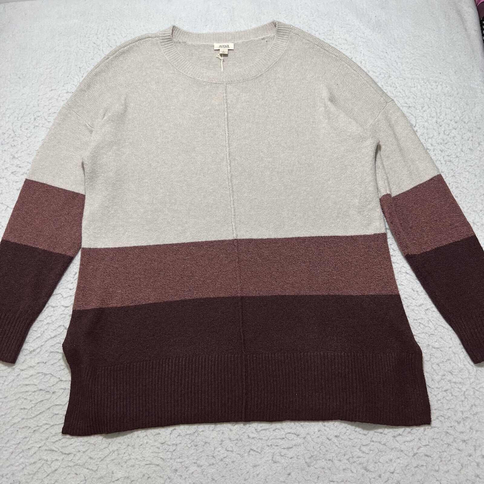 Other a.n.a Crewneck Sweater Burgundy Colorblock Pullover Size L / US 10 / IT 46 - 1 Thumbnail