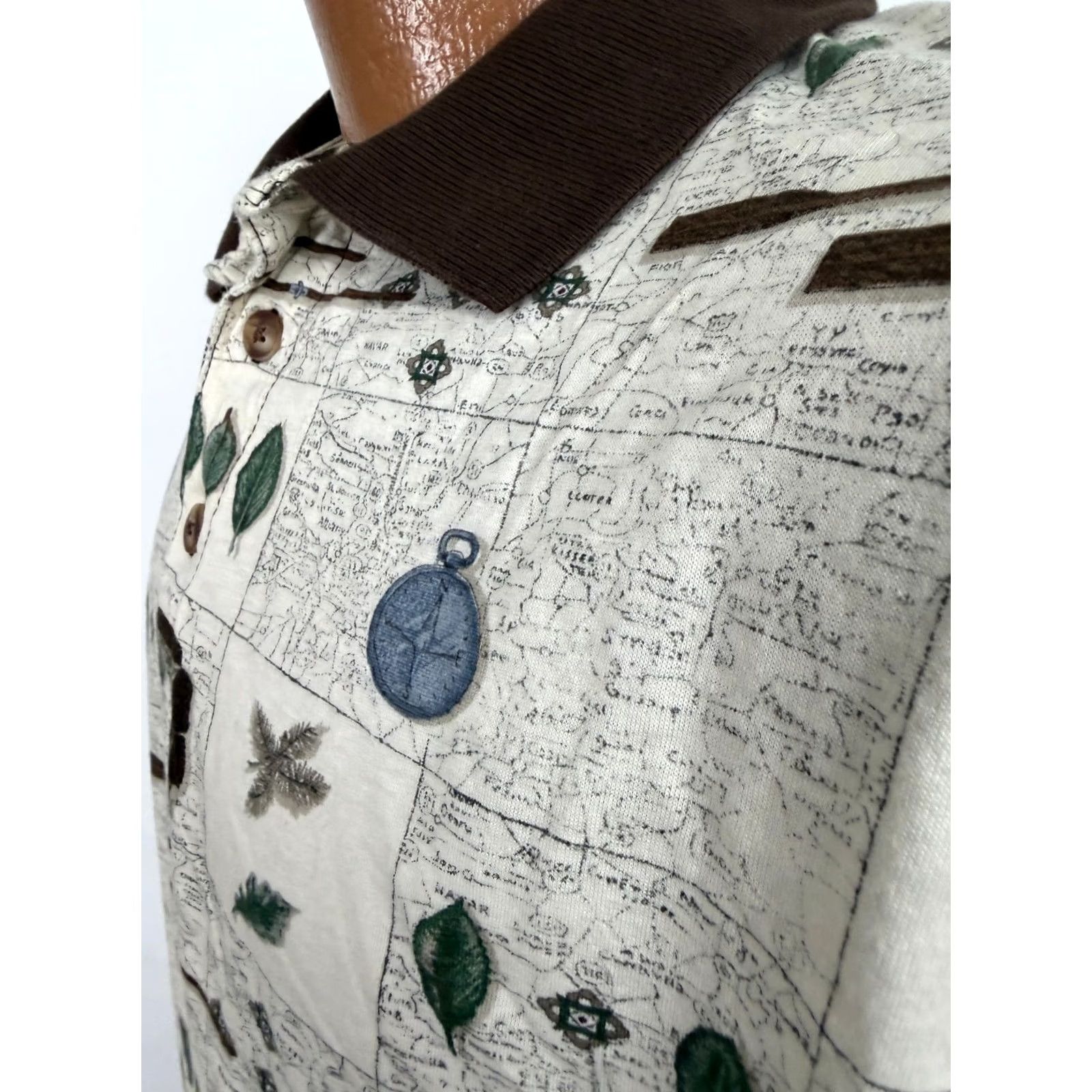 Cherokee VINTAGE Cherokee Polo Shirt Men L Beige Cotton 90s Nature Outdoor Hiking Map Graphic Print Polo Shirt Womens? Size US L / EU 52-54 / 3 - 6 Thumbnail