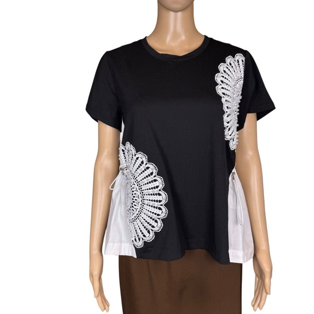 Other NWT New $99 Gabby Isabella Pointelle Flower Cotton Blouse S Size L / US 10 / IT 46 - 2 Thumbnail