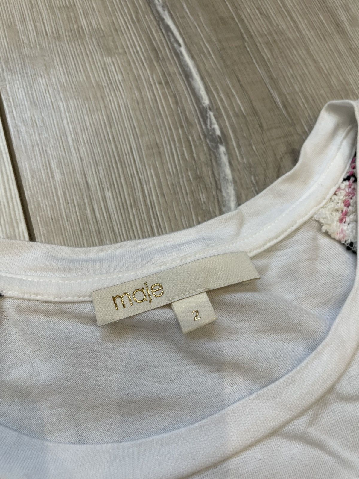 Maje Maje Paris Tweed-Sleeve Tee in Ecru MSRP$155 Parian Chic Size XS / US 0-2 / IT 36-38 - 10 Thumbnail