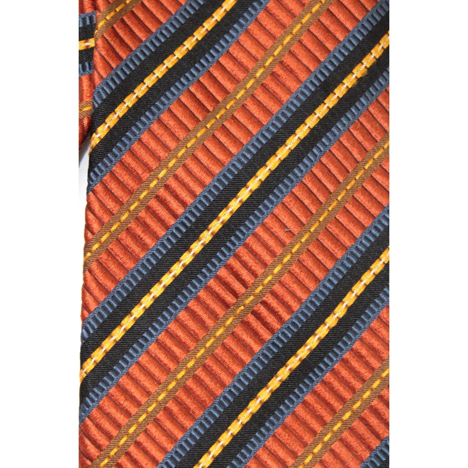 Vintage JZ Richards Silk Necktie Men's Copper Blue Textured Stripe Tie Designer USA Size ONE SIZE - 3 Thumbnail