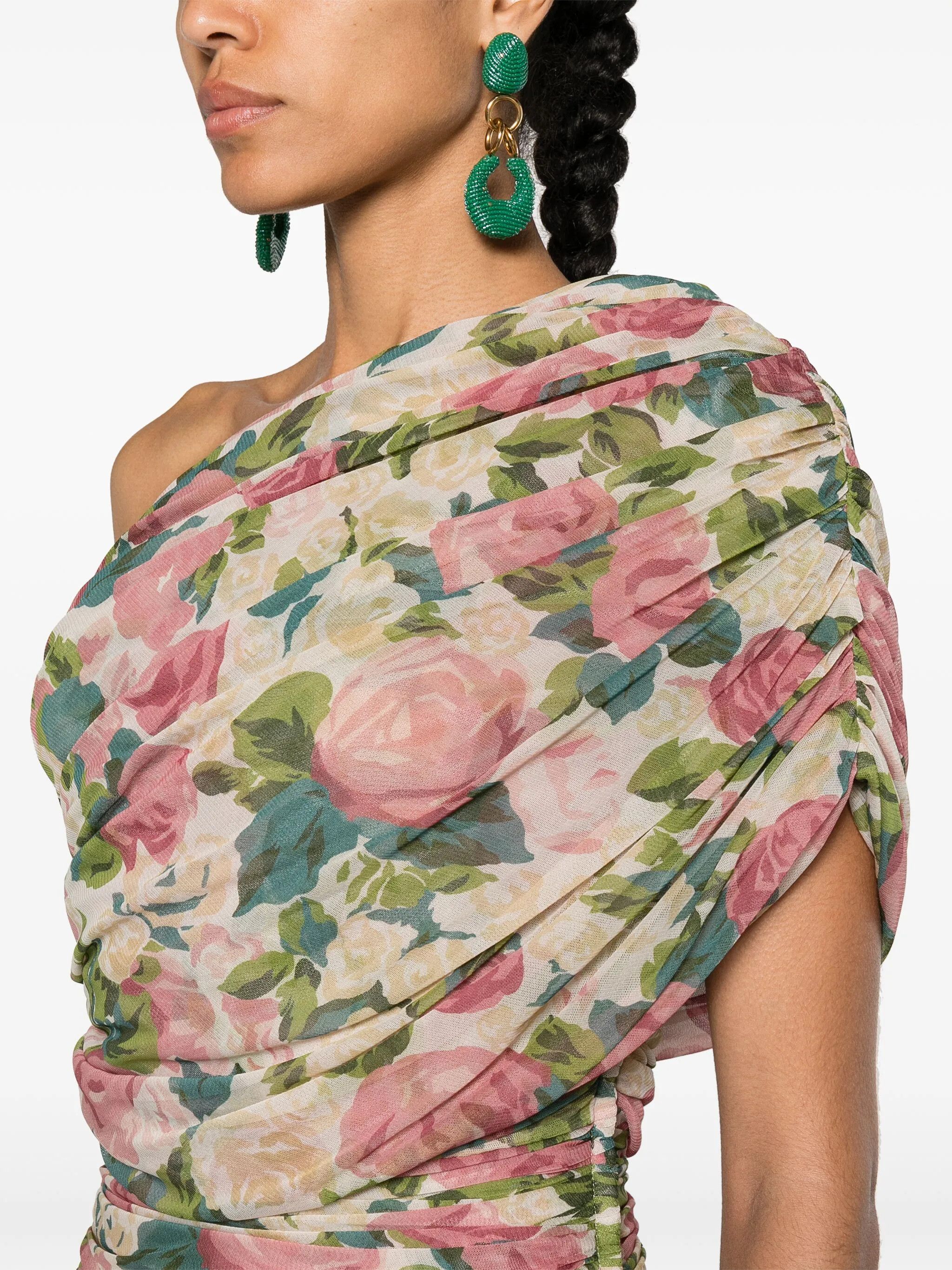 Saint Laurent Paris o1w1db10526 781340 Ruched One-shoulder Dress Floral Tulle Size M / US 6-8 / IT 42-44 - 5 Thumbnail