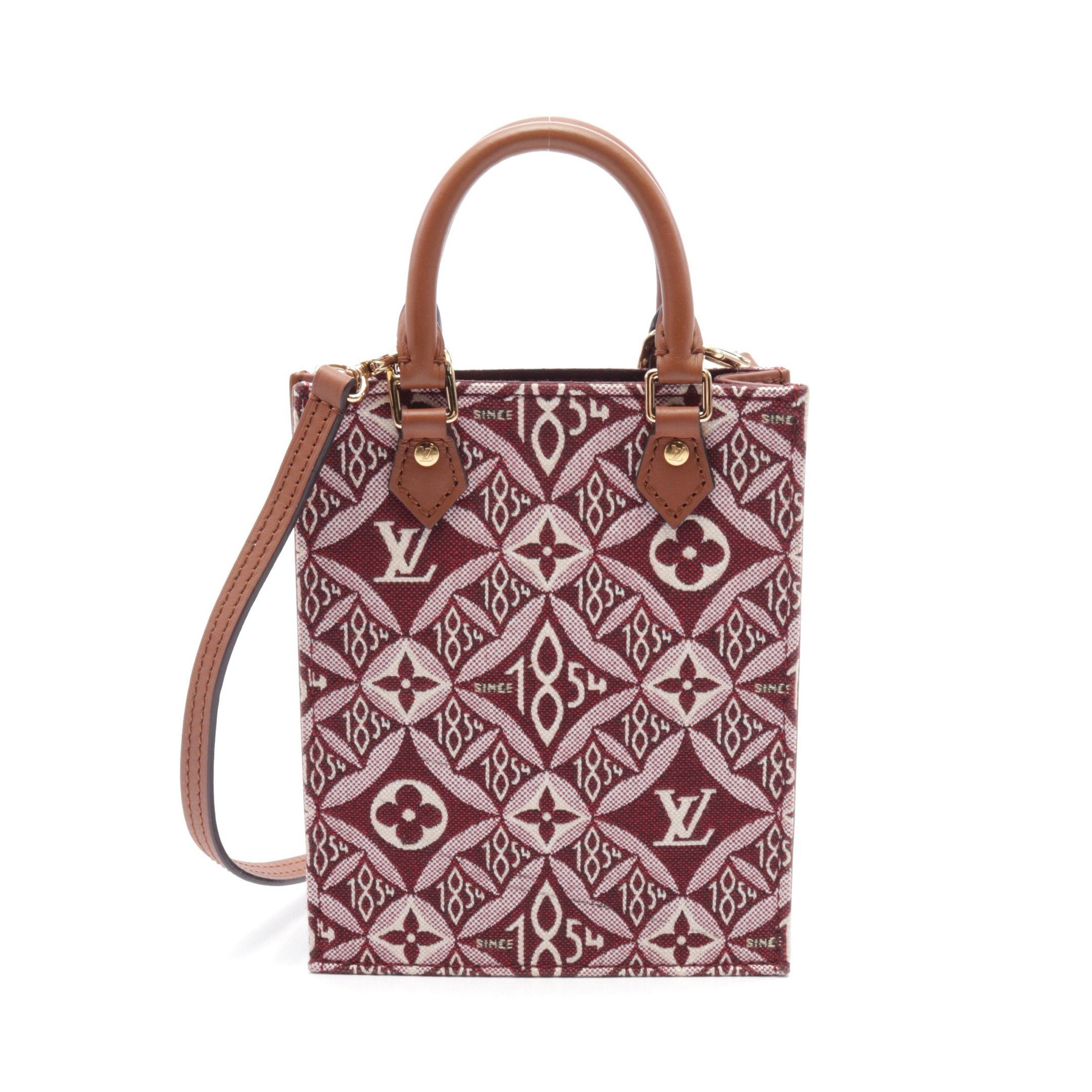 Louis Vuitton Louis Vuitton Petite Sac Plat Monogram Jacquard Handbag Canvas Leather Bordeaux Brown Size ONE SIZE - 1 Thumbnail