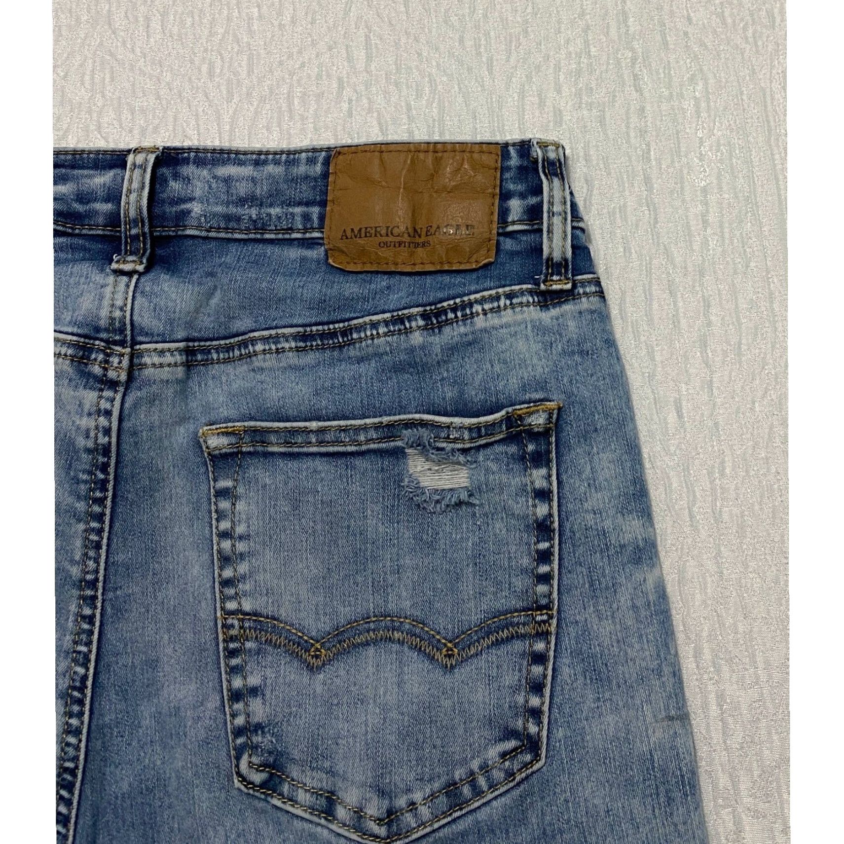 American Eagle Outfitters American Eagle Jeans Men's Slim Flex 29x32 Ripped Distressed Denim Acid Wash Size US 29 - 3 Thumbnail