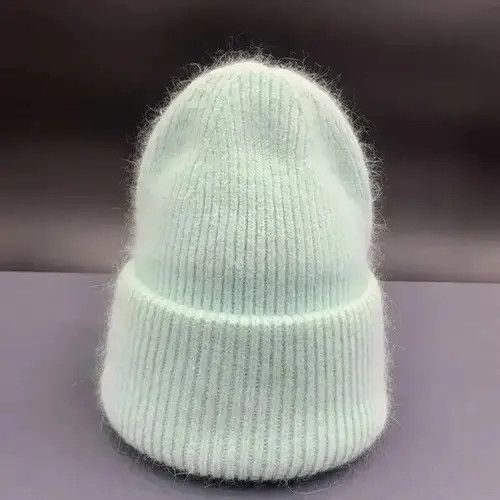 VIBE Warm Fluffy Rabbit Fur Knitted Beanie Hat Size ONE SIZE - 3 Thumbnail