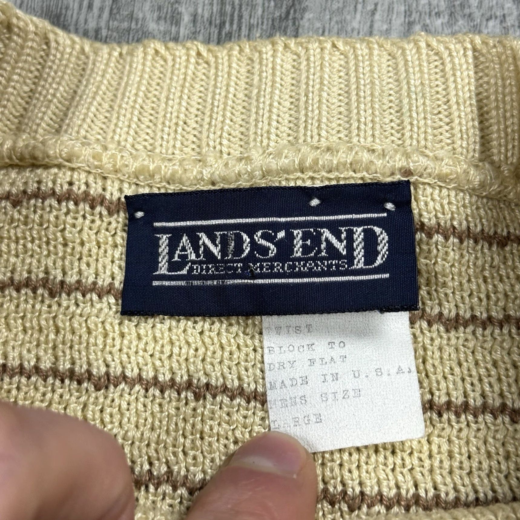 Vintage VINTAGE 90s LAND'S END MENS BIRDSEYE KNIT PULLOVER SWEATER BEIGE M Size US M / EU 48-50 / 2 - 6 Thumbnail