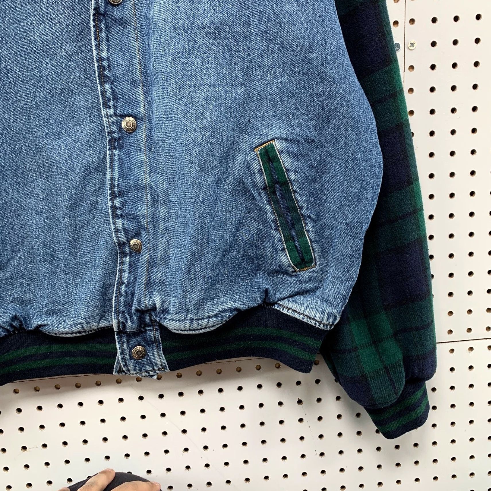 Gap VINTAGE GAP Denim Bomber Jacket Men L Blue Plaid 90s Wool Sleeves Premium Size US L / EU 52-54 / 3 - 5 Thumbnail