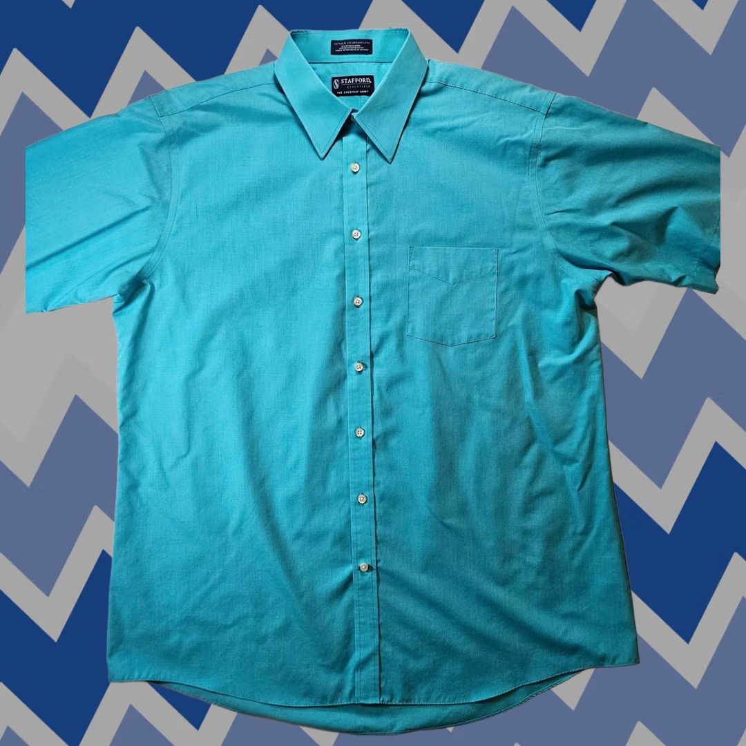mens stafford short sleeve dress shirts Stafford Linen Blend Mens Short Sleeve Regular Fit Button-Down Shirt,  Color: Navy Stripe
