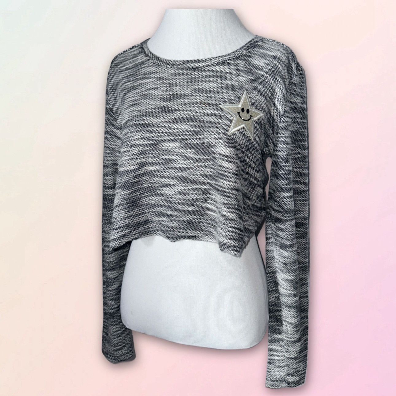 Merona Retro, Monochrome, Patchwork, Raw Hem Cropped Knit Sweater Size M / US 6-8 / IT 42-44 - 1 Thumbnail