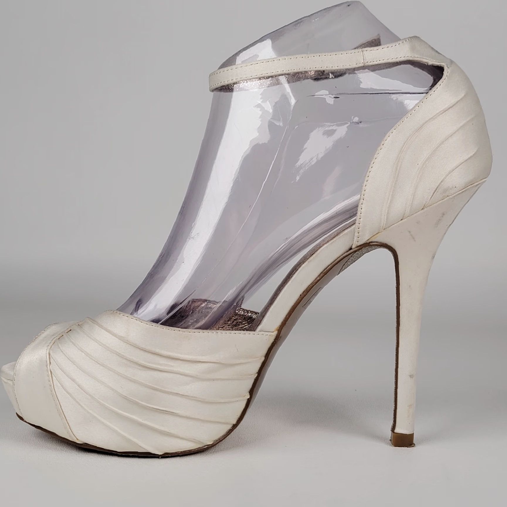 Adrianna Papell Adrianna Papell Women's Samoa Pump US 7 M Ivory Satin Peep Toe Stiletto Buckle Adjustable Strap Size US 7 / IT 37 - 4 Thumbnail