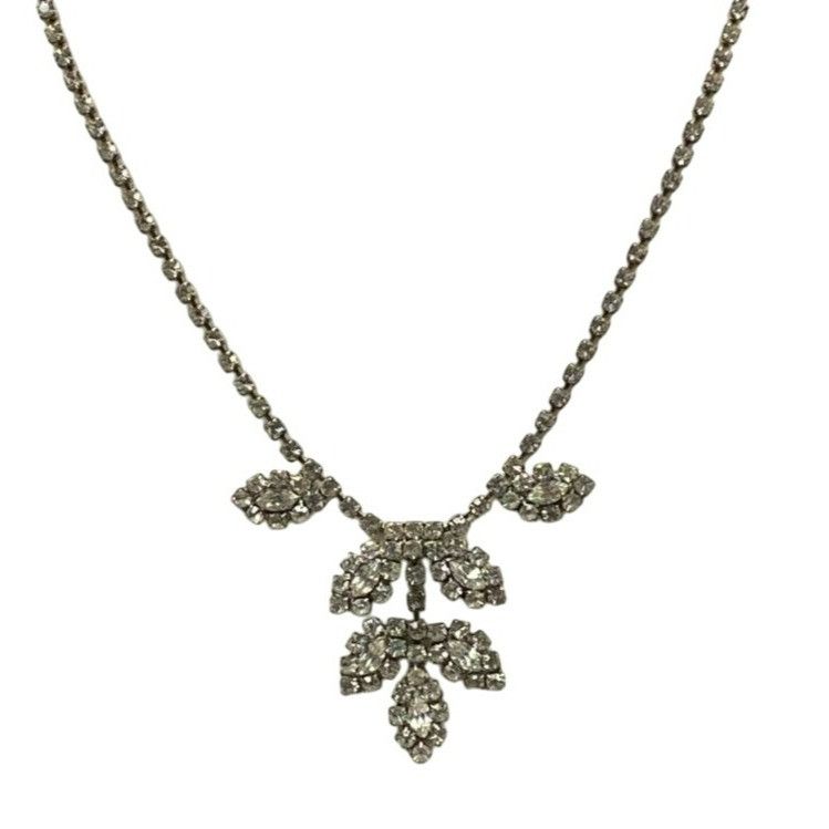 Other Vintage Rhinestone Necklace With Marquis Pendant & Silver-To Size ONE SIZE - 3 Thumbnail