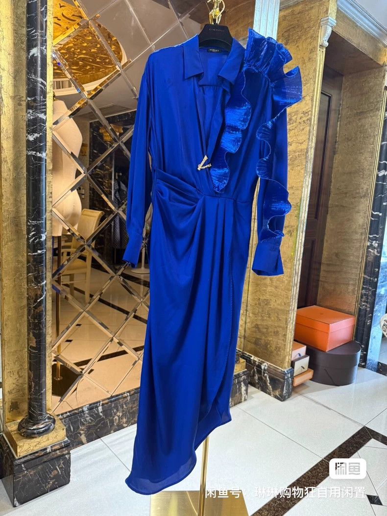Versace Versace Sapphire Blue Deep Evil V Asymmetrical Dress Size M / US 6-8 / IT 42-44 - 2 Thumbnail