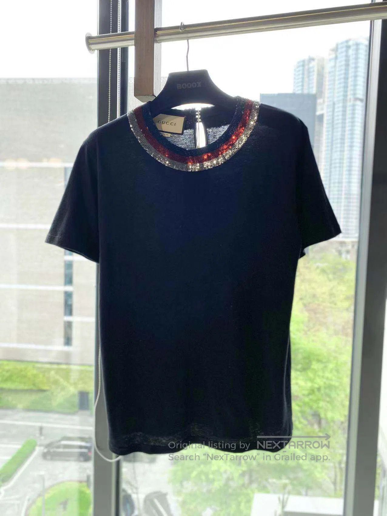 Gucci Guicci Beaded bow collar short-sleeved T-shirt| Size S / US 4 / IT 40 - 2 Thumbnail