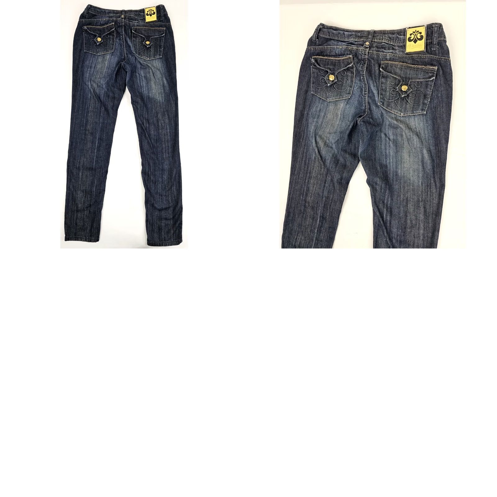 Denime VINTAGE Dereon Dark Wash Denim Jeans Women’s 9/10 Gold Accent Tapered Leg 30x32 Fit - House of Deréon Jeans Women Dark Blue Regular Size 30 Womens Size 32" / US 10 / IT 46 - 8 Thumbnail