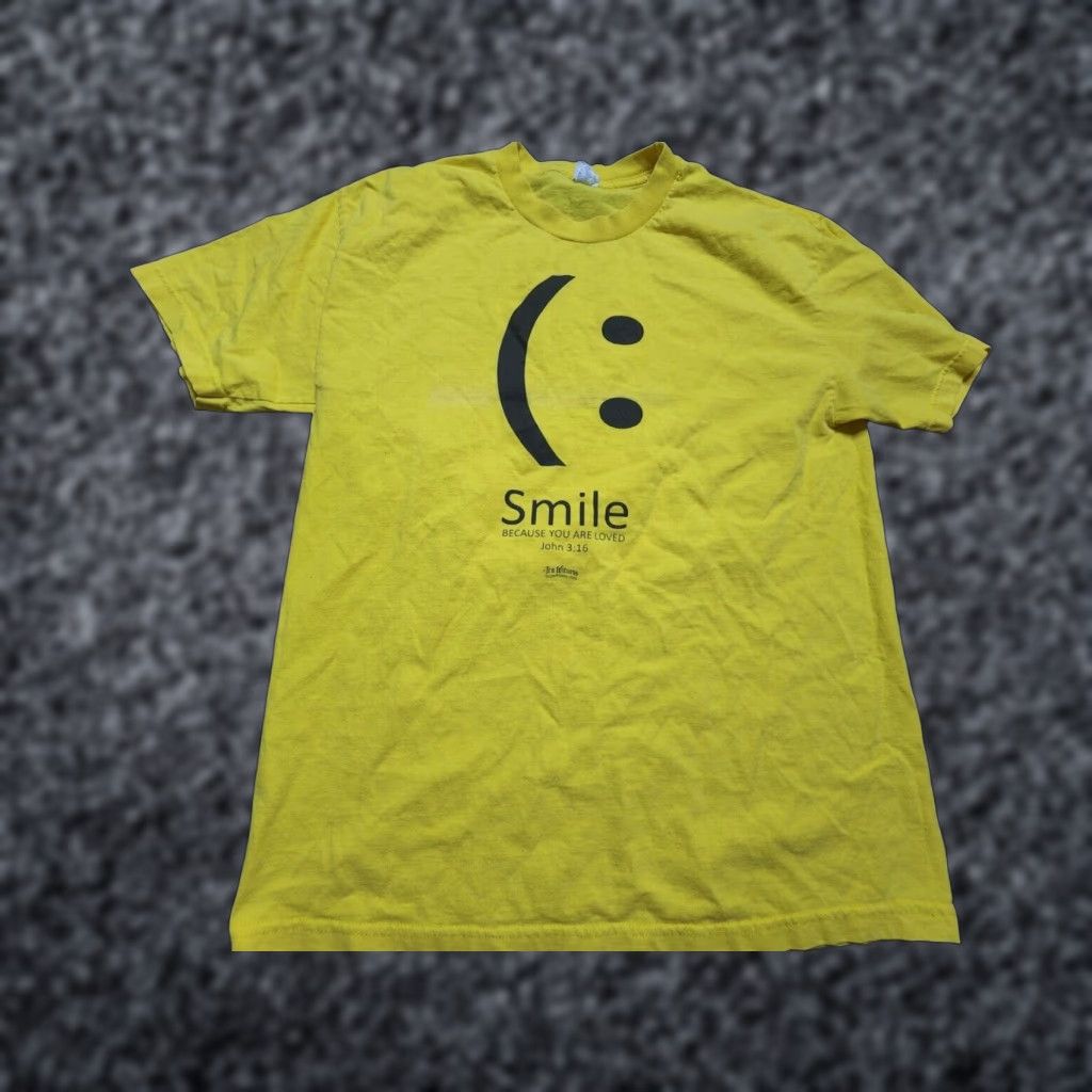 Vintage VINTAGE 1990s Smile Jesus Truth Witness Religious T-Shirt Mens L Yellow Crew Neck Short Sleeve Distressed Graphic Print Size US L / EU 52-54 / 3 - 1 Thumbnail