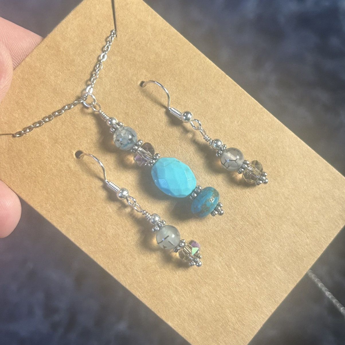 Handmade Handcrafted amazonite dragon vein agate crystal necklace set Size ONE SIZE - 1 Thumbnail