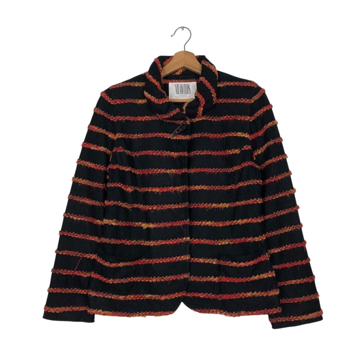 Japanese Brand Vilanculos 1982 Presented Multi-Color Bouclé Stripe Coat Size M / US 6-8 / IT 42-44 - 2 Thumbnail
