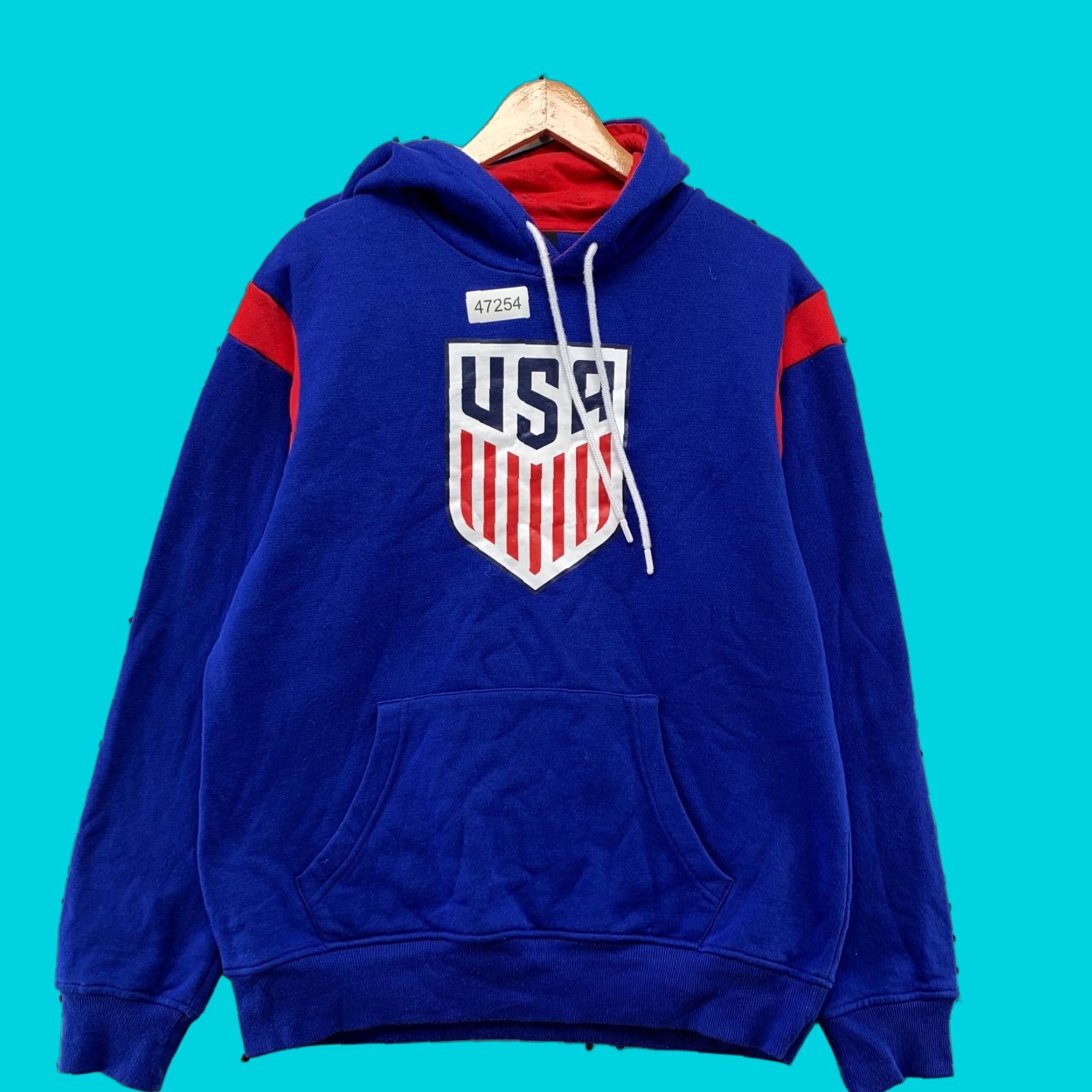 Vintage USA Soccer Hoodie Sweatshirt Mens Medium Blue World Cup Fleece Hooded Pullover Size US M / EU 48-50 / 2 - 1 Thumbnail