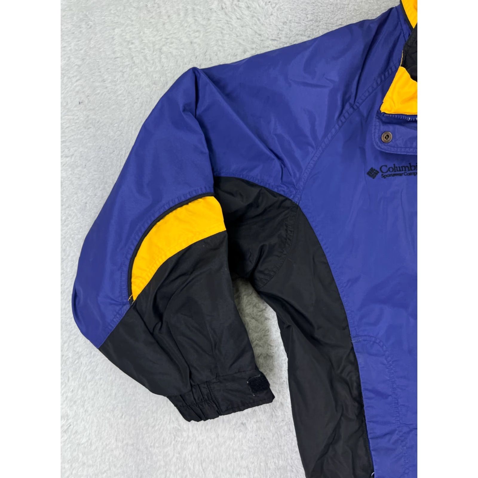 Vintage Columbia Jacket Womens XL Blue Black Yellow Windbreaker Hooded Full Zip Lightweight Casual Pockets Autumn Winter 90s Outdoor Mens Womens Girls Boys Size XL / US 12-14 / IT 48-50 - 5 Thumbnail