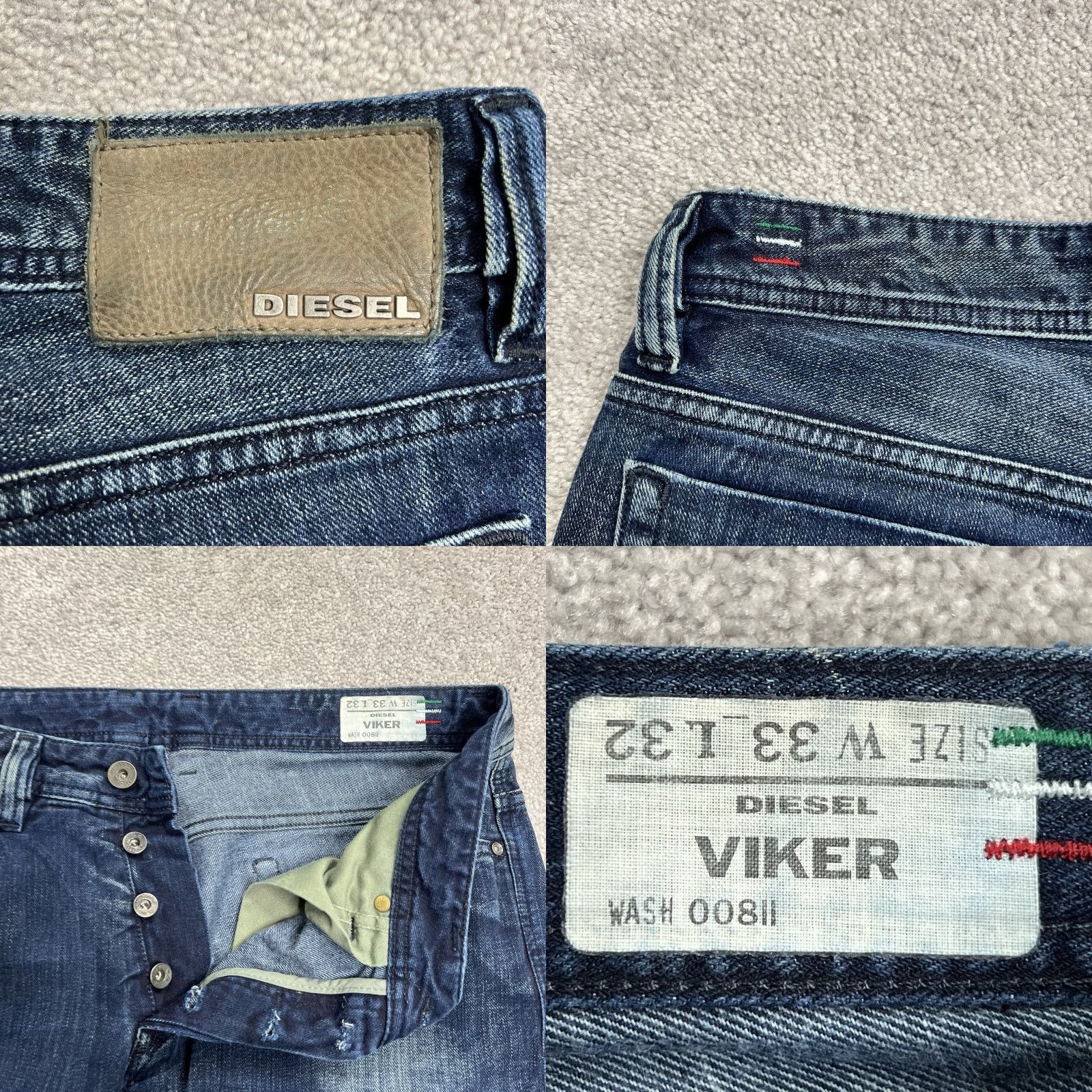 Diesel Diesel Jeans Mens 33x32 Viker Distressed Button Fly Straight Dark Wash Denim Jeans Size US 33 - 8 Thumbnail
