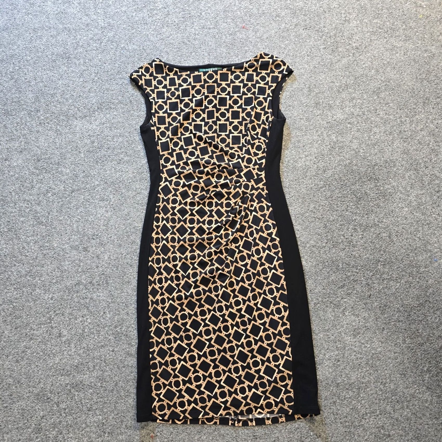 Ralph Lauren Lauren Ralph Lauren Dress Womens Size 2P Black Geometric Fitted Sleeveless Boat Neck Knitted Polyester Career Dress Size XS / US 0-2 / IT 36-38 - 2 Thumbnail
