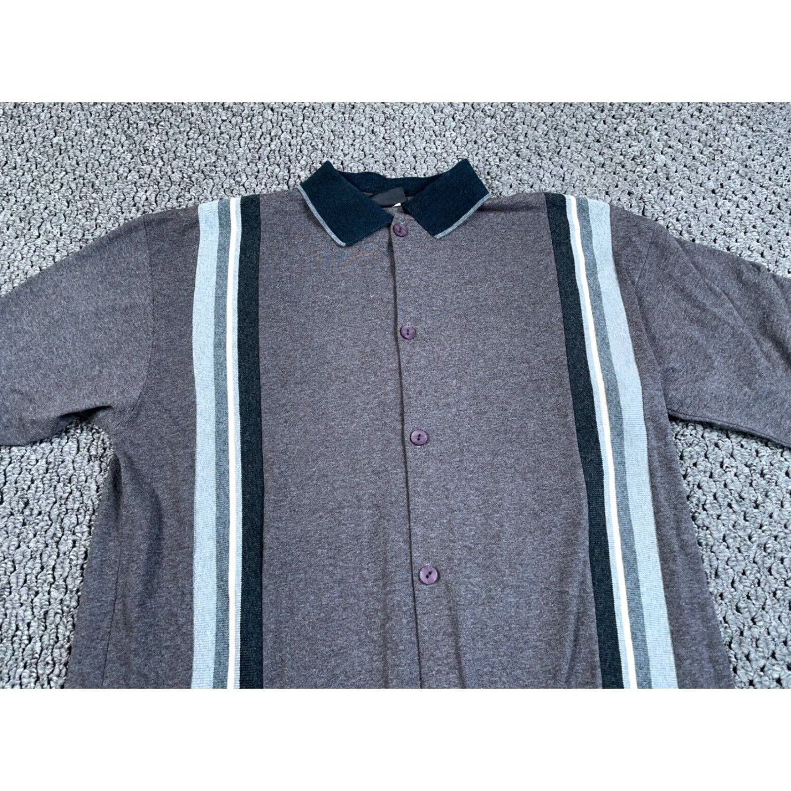 Vintage VINTAGE Left Coast Shirt Adult Large Gray Knit Striped Button-Up Casual Retro 90s Mens Size US L / EU 52-54 / 3 - 4 Thumbnail