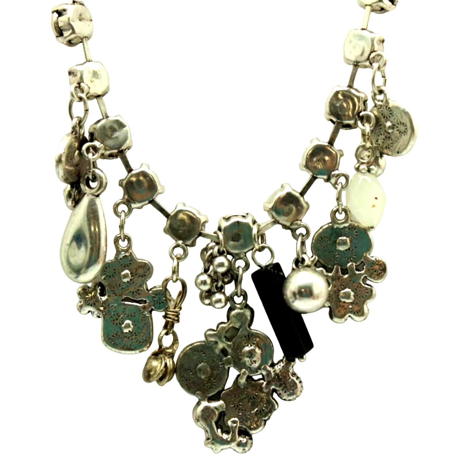 The Unbranded Brand Tuzy Silvertone Statement Bib Necklace •Black & White Enamel Size ONE SIZE - 4 Thumbnail