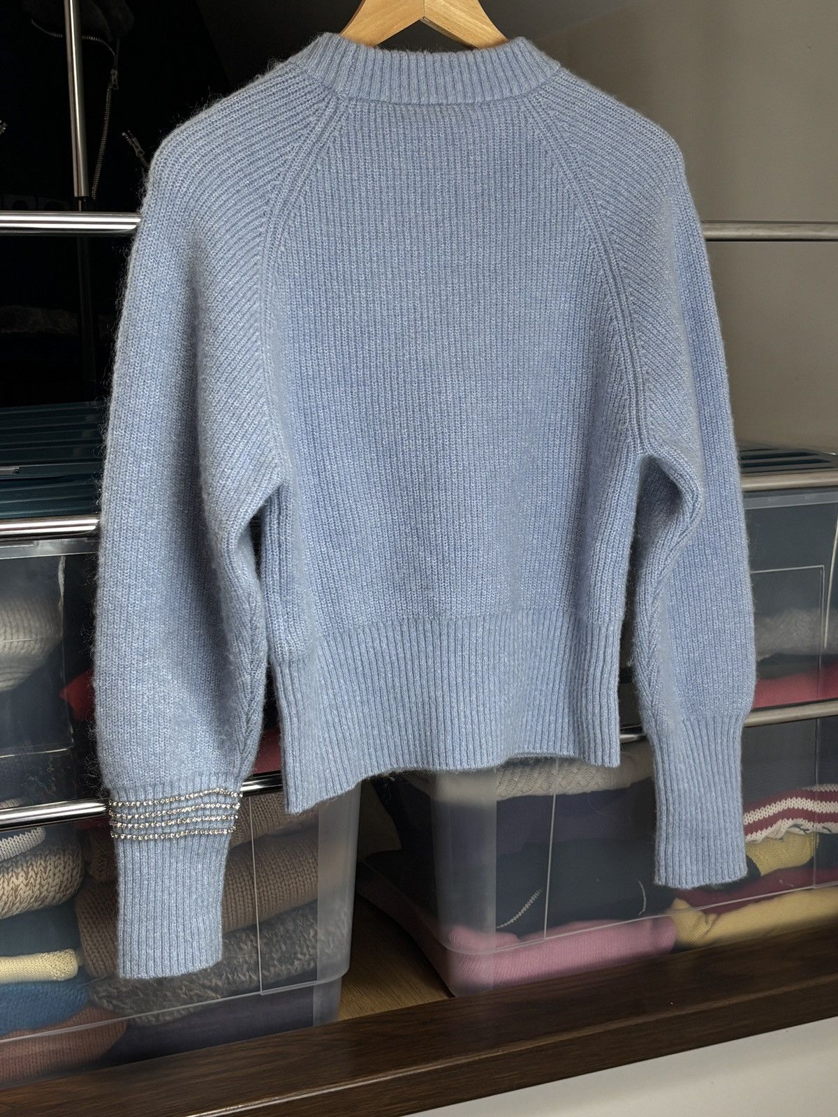 Sandro Sandro Paris Baby Blue Knit Wool Mohair Jewellery Sweater Size US S / EU 44-46 / 1 - 4 Thumbnail