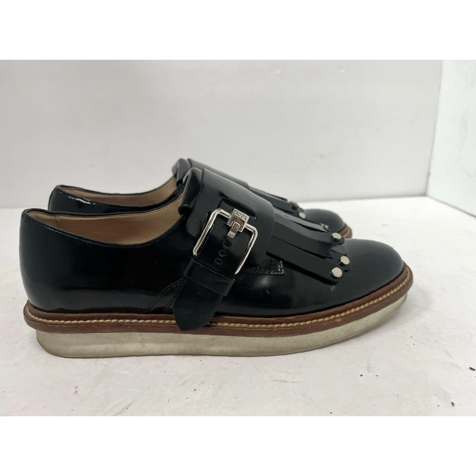 Vintage TOD'S Women’s Loafers Fringe Leather Black Made in Italy US 6 EU 36 Size US 6 / IT 36 - 2 Thumbnail