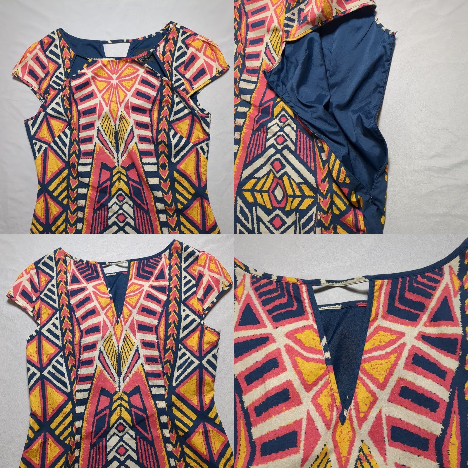 Adrianna Papell Adrianna Papell Women Geometric Tribal Print Sheath Dress Navy Blue Pink Size 12 Size XL / US 12-14 / IT 48-50 - 8 Thumbnail