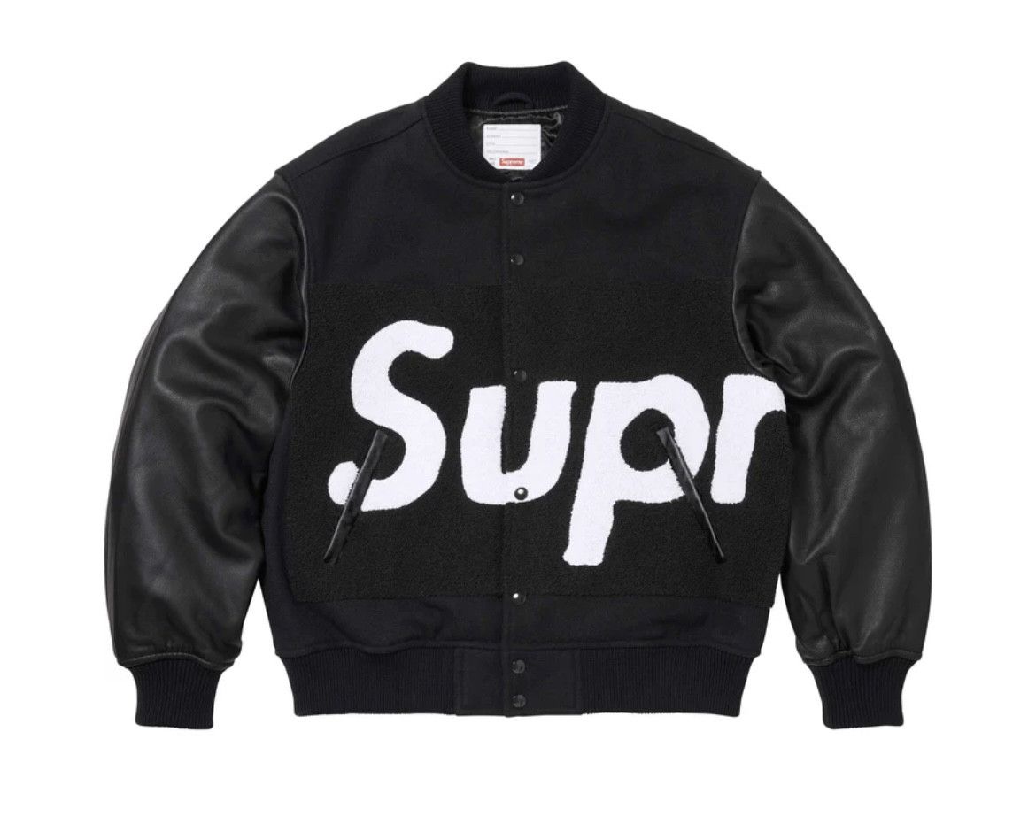 Supreme Supreme Big Logo Chenille Varsity Jacket Black L in Hand