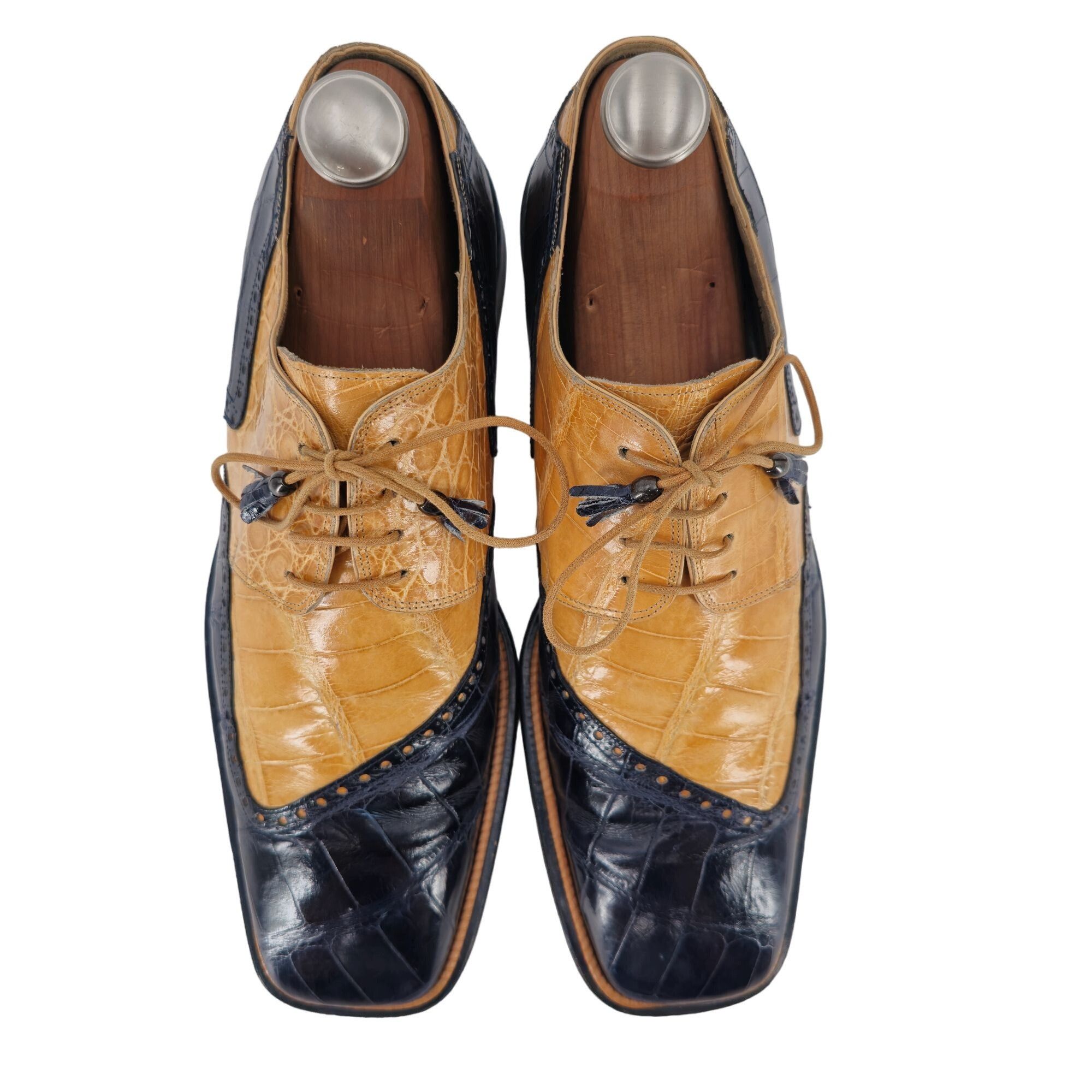 Mauri Mauri Vintage Alligator Exotic Mens 12M Honey Tan Navy Blue Size US 12 / EU 45 - 2 Thumbnail