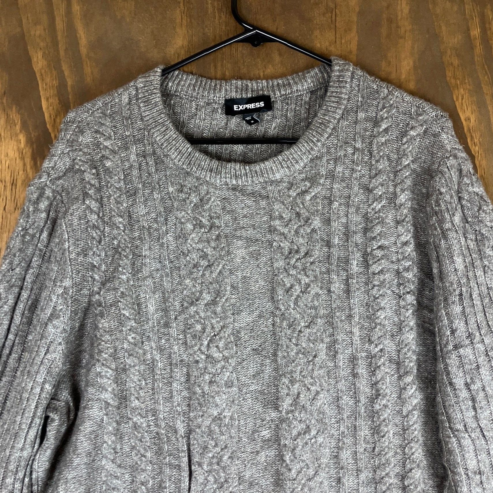 Express Express Sweater Mens Crew Neck Brown Tweed Cable Knit Long Sleeve Medium Size US M / EU 48-50 / 2 - 2 Thumbnail
