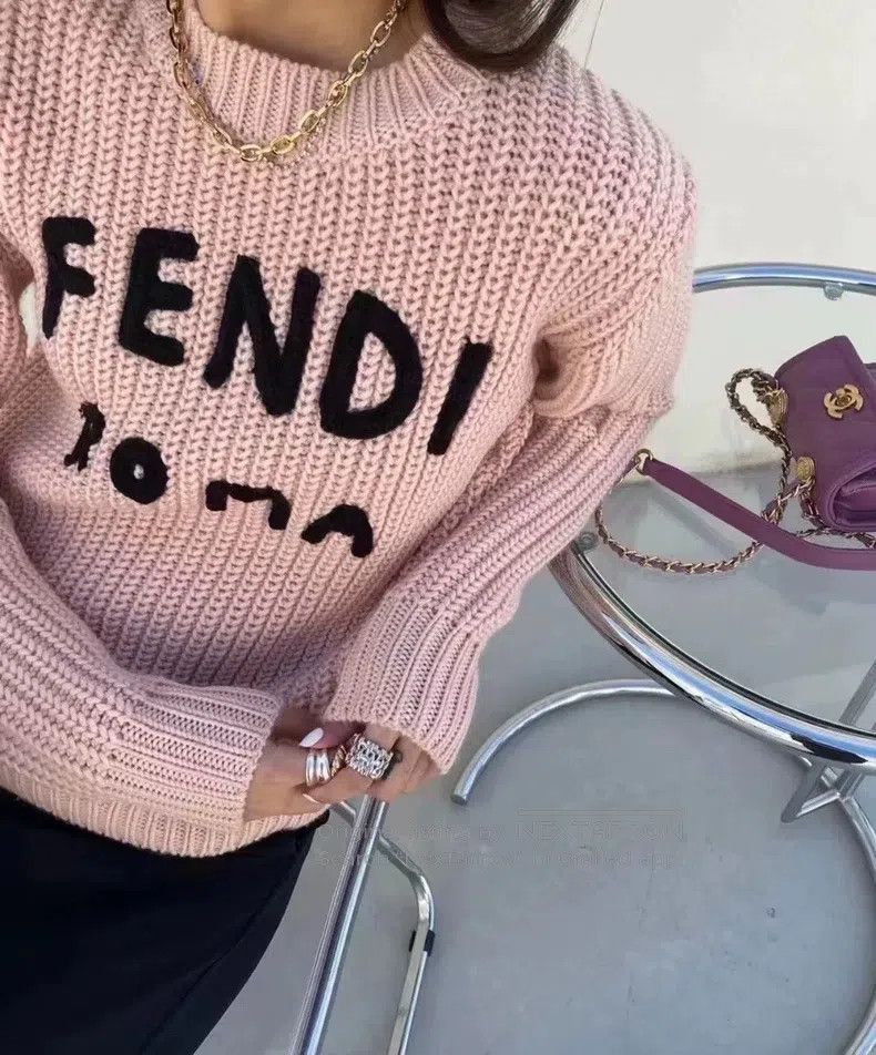 Fendi Fendi Beige Roma Flock Letter Knit Sweater Size XXS / US 00 / IT 34 - 9 Thumbnail